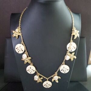 Lilly Pulitzer Gold Tone Sand Dollar and Starfish Charm Statement Necklace